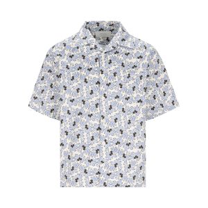 Prada Printed Cotton-Blend Bowling Shirt — Light Blue