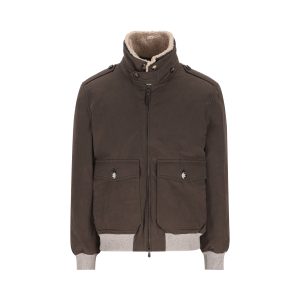 Brunello Cucinelli Cotton Bomber Jacket — Brown