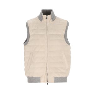 Brunello Cucinelli Leather Gilet — Beige/Grey