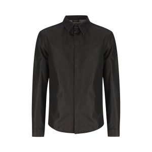 Gucci Black Silk and Cotton Slim Shirt with Interlocking GG Embroidery — Black