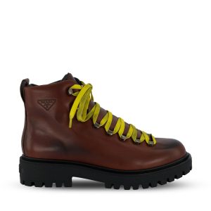 Prada Men’s Leather Ankle Boots with Lug Soles — Cocoa