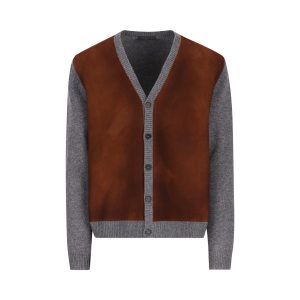 Prada Virgin Wool Cardigan — Brown/Grey