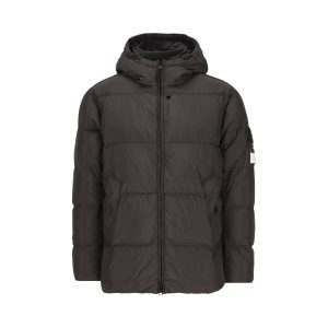 Stone Island Lightweight Recycled Nylon Rep Hooded Down Jacket — Light Grey