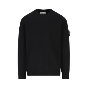 Stone Island Lambswool Crewneck Sweater with Reverse-Stitch Details — Black