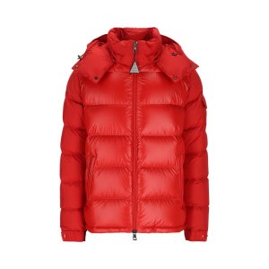 Moncler Maya Hooded Down Jacket — Red / Front view