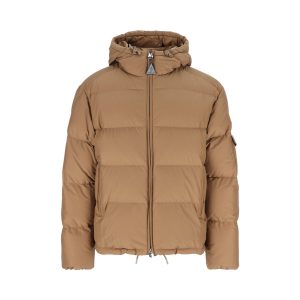 Moncler Re-Icons Short Cotton Down Jacket — Beige / Front view