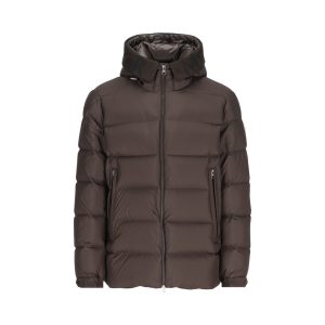 Moncler Orvelle Mid-Length Down Jacket — Brown / Front view