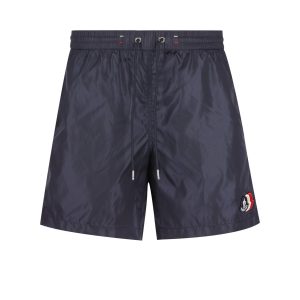 Moncler Logo Swim Shorts — Blue / Front view
