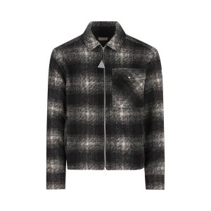 Moncler Checked Jersey Zip Shirt — Black / Front view