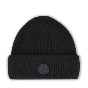 Moncler Wool and Cashmere Beanie — Black / Front view