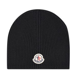 Moncler Logo Wool Beanie — Black / Front view