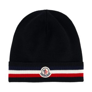 Moncler Tricolour Wool Beanie — Black / Front view