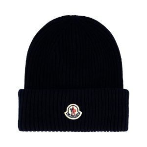 Moncler Wool and Cashmere Beanie — Blue / Front view