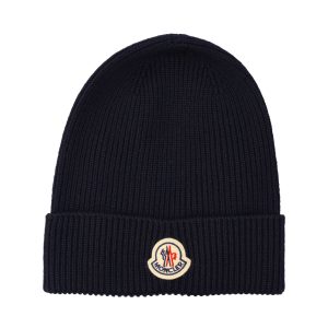 Moncler Virgin Wool Beanie — Blue / Front view