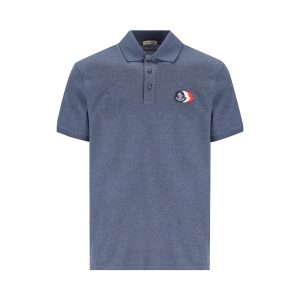 Moncler Cotton Pique Polo Shirt — Blue / Front view