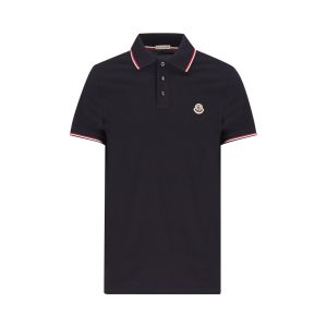 Moncler Cotton Polo Shirt — Blue / Front view