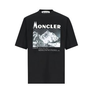 Moncler Re-Icons Graphic Cotton T-Shirt — Black / Front view