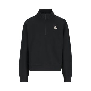 Moncler Cotton Zip Sweatshirt — Black / Front view