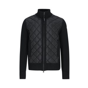 Moncler Padded Cardigan — Black / Front view